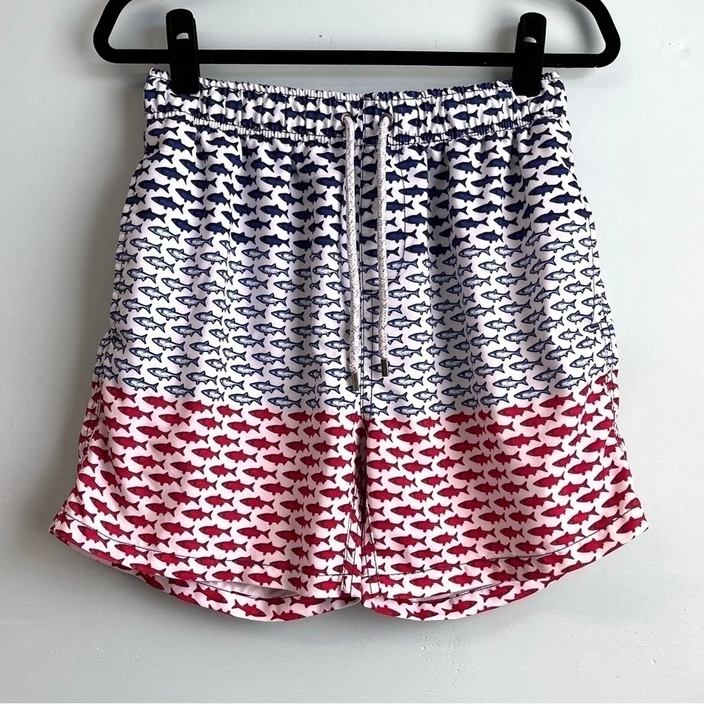 The Endless Summer red white & blue shark print swim shorts-M